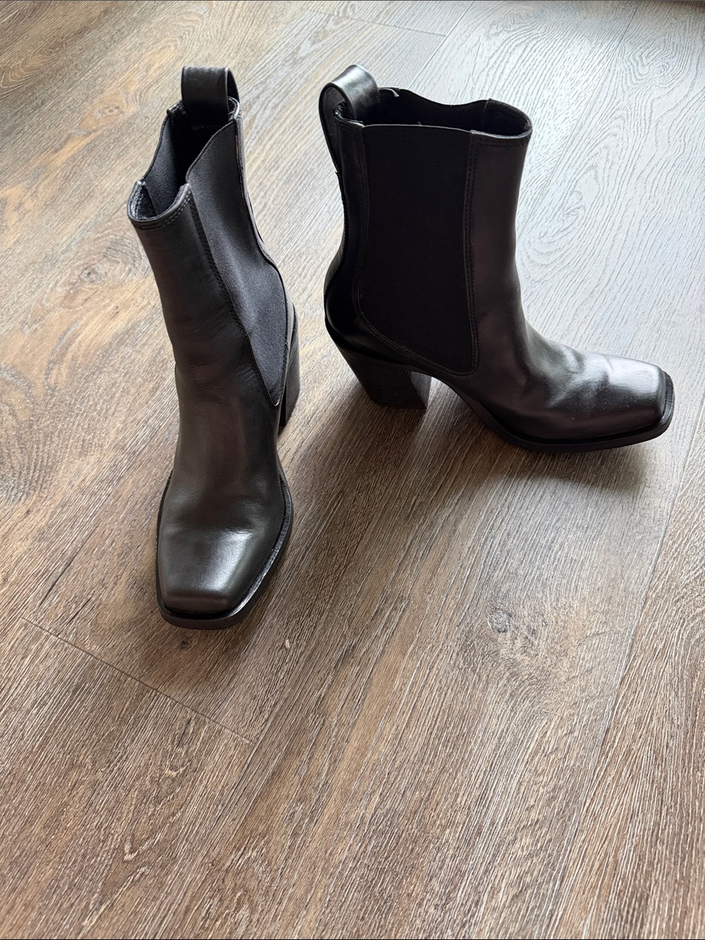 rag & bone Black Leather Square-Toe Chelsea Ankle Boots